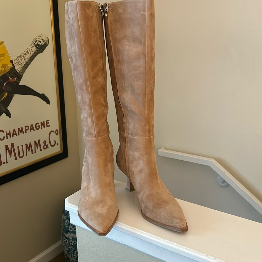 Tan-Butterscotch suede tall boots.